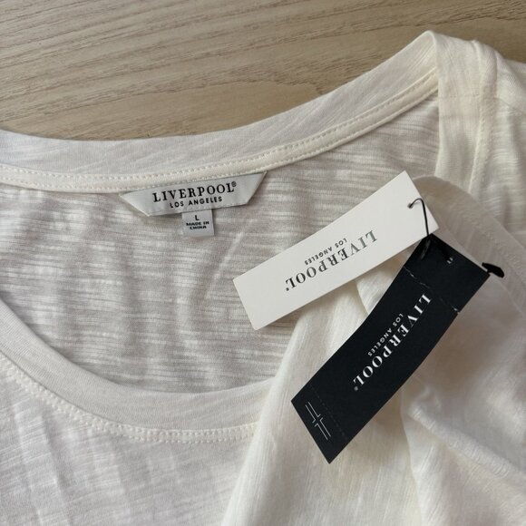 Liverpool Tee Size Large Double Flutter Cap Sleeve Vintage White Slub Modal Top - Picture 7 of 11